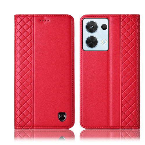 Leather Case Stands Flip Cover Holder H10P for Oppo Reno9 5G Red