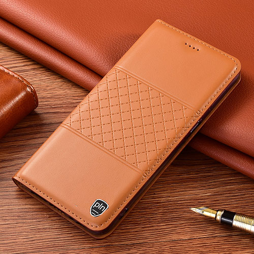 Leather Case Stands Flip Cover Holder H10P for Samsung Galaxy S22 Ultra 5G Orange