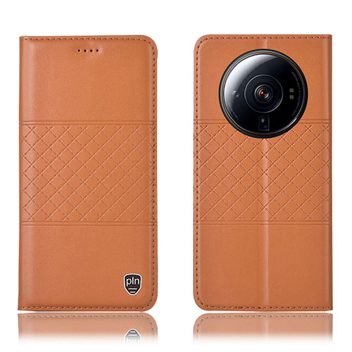 Leather Case Stands Flip Cover Holder H10P for Xiaomi Mi 12 Ultra 5G Orange