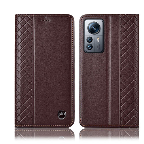 Leather Case Stands Flip Cover Holder H10P for Xiaomi Mi 12X 5G Brown