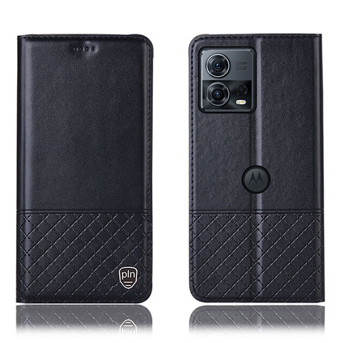 Leather Case Stands Flip Cover Holder H11P for Motorola Moto Edge 30 Fusion 5G Black