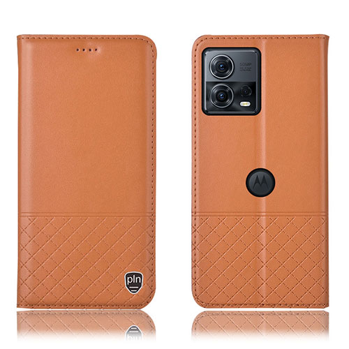 Leather Case Stands Flip Cover Holder H11P for Motorola Moto Edge 30 Fusion 5G Orange