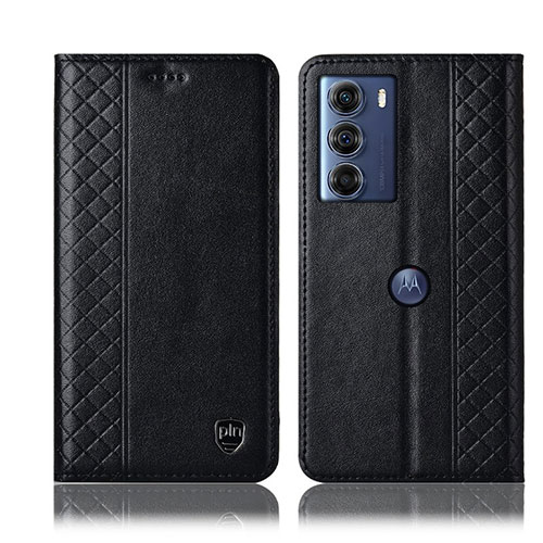 Leather Case Stands Flip Cover Holder H11P for Motorola Moto G200 5G Black