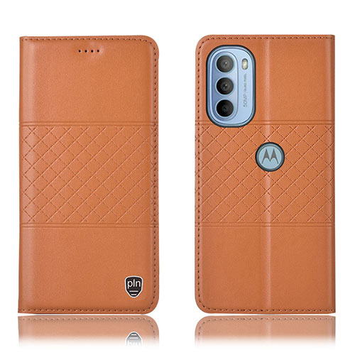 Leather Case Stands Flip Cover Holder H11P for Motorola Moto G31 Orange