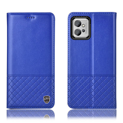Leather Case Stands Flip Cover Holder H11P for Motorola Moto G32 Blue