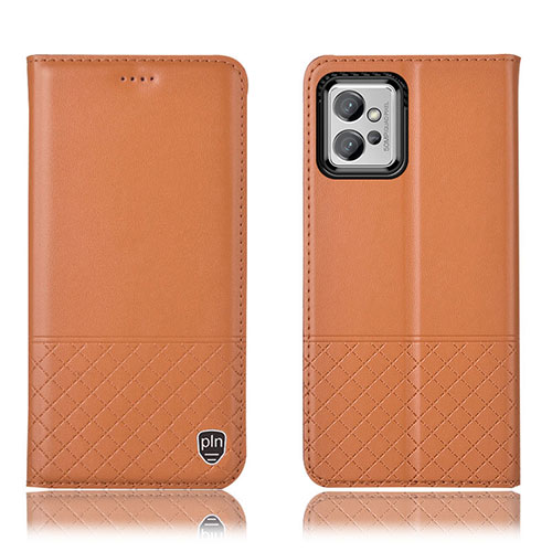 Leather Case Stands Flip Cover Holder H11P for Motorola Moto G32 Orange