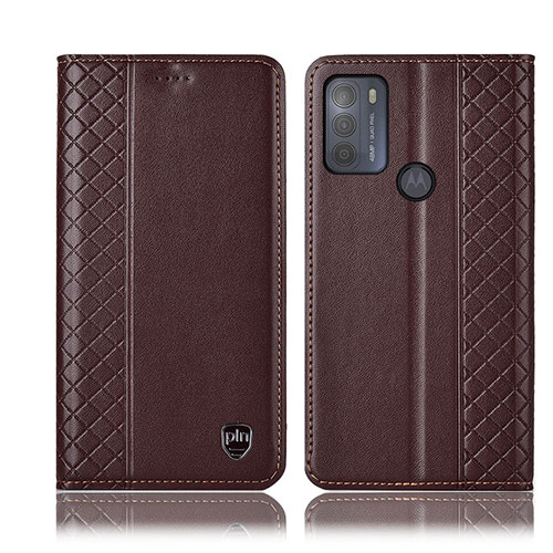 Leather Case Stands Flip Cover Holder H11P for Motorola Moto G50 Brown