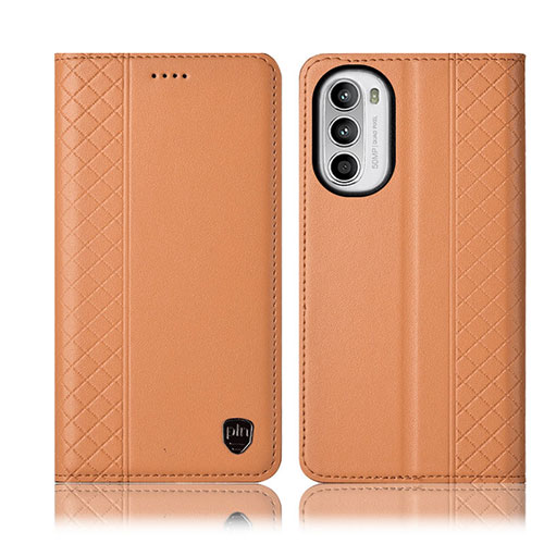 Leather Case Stands Flip Cover Holder H11P for Motorola MOTO G52 Orange