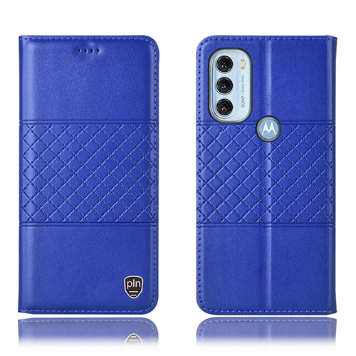 Leather Case Stands Flip Cover Holder H11P for Motorola Moto G71 5G Blue