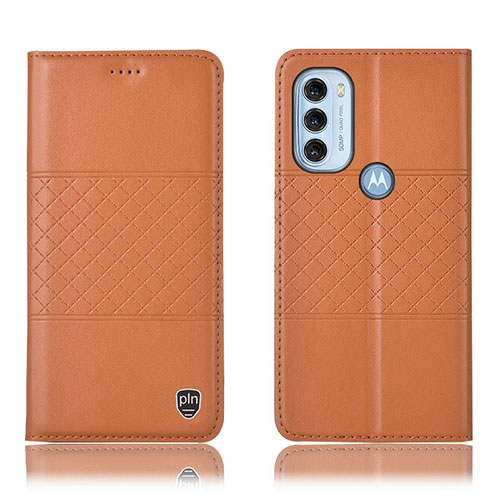 Leather Case Stands Flip Cover Holder H11P for Motorola Moto G71 5G Orange