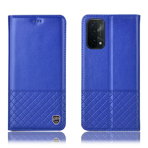 Leather Case Stands Flip Cover Holder H11P for OnePlus Nord N200 5G Blue