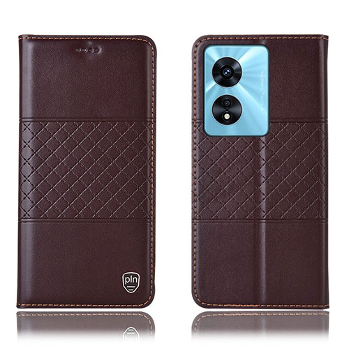 Leather Case Stands Flip Cover Holder H11P for Oppo A78 5G Brown