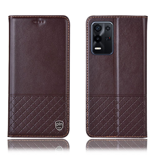 Leather Case Stands Flip Cover Holder H11P for Oppo K9X 5G Brown
