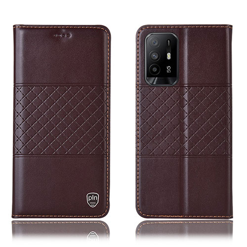 Leather Case Stands Flip Cover Holder H11P for Oppo Reno5 Z 5G Brown