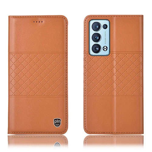 Leather Case Stands Flip Cover Holder H11P for Oppo Reno6 Pro 5G Orange