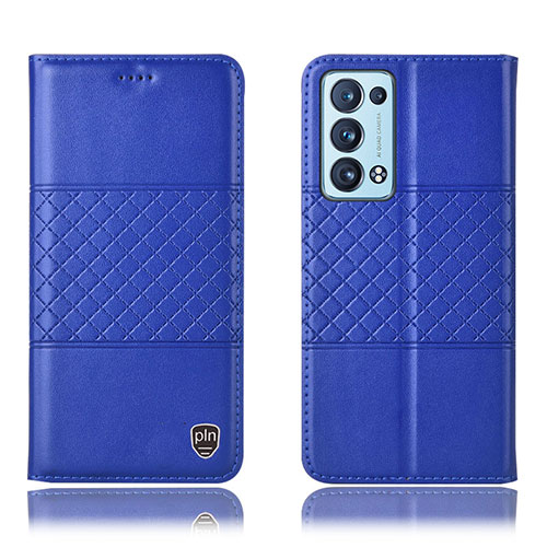 Leather Case Stands Flip Cover Holder H11P for Oppo Reno6 Pro+ Plus 5G Blue