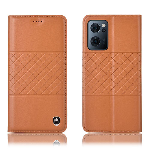 Leather Case Stands Flip Cover Holder H11P for Oppo Reno7 5G Orange