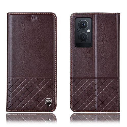 Leather Case Stands Flip Cover Holder H11P for Oppo Reno7 Lite 5G Brown