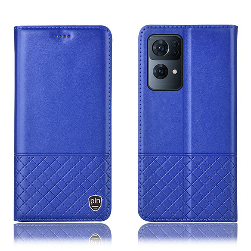 Leather Case Stands Flip Cover Holder H11P for Oppo Reno7 Pro 5G Blue