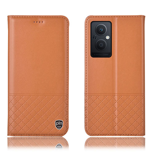 Leather Case Stands Flip Cover Holder H11P for Oppo Reno8 Lite 5G Orange