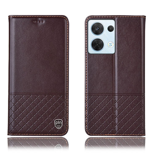 Leather Case Stands Flip Cover Holder H11P for Oppo Reno9 5G Brown