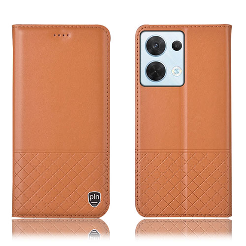 Leather Case Stands Flip Cover Holder H11P for Oppo Reno9 5G Orange