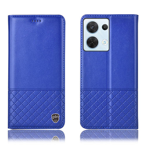 Leather Case Stands Flip Cover Holder H11P for Oppo Reno9 Pro 5G Blue