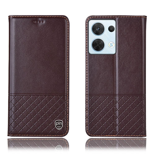 Leather Case Stands Flip Cover Holder H11P for Oppo Reno9 Pro 5G Brown