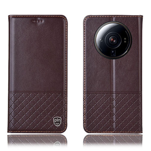 Leather Case Stands Flip Cover Holder H11P for Xiaomi Mi 12 Ultra 5G Brown