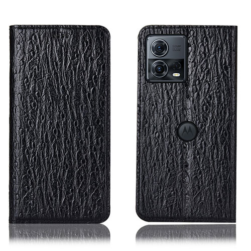 Leather Case Stands Flip Cover Holder H15P for Motorola Moto Edge 30 Fusion 5G Black