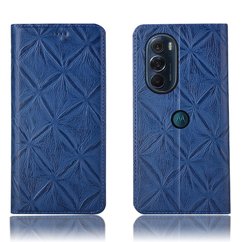 Leather Case Stands Flip Cover Holder H15P for Motorola Moto Edge 30 Pro 5G Blue