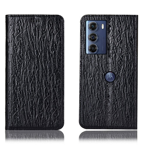 Leather Case Stands Flip Cover Holder H15P for Motorola Moto Edge S30 5G Black