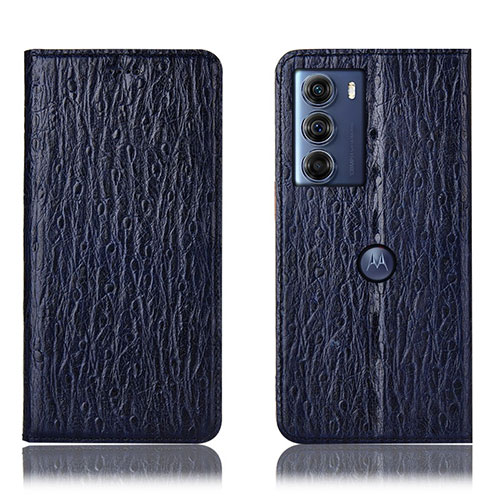 Leather Case Stands Flip Cover Holder H15P for Motorola Moto G200 5G Blue