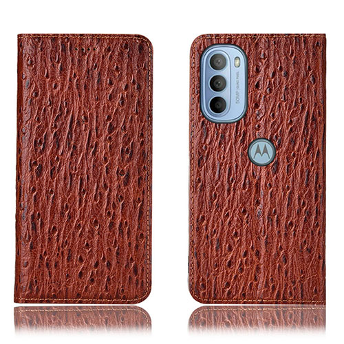 Leather Case Stands Flip Cover Holder H15P for Motorola Moto G31 Brown