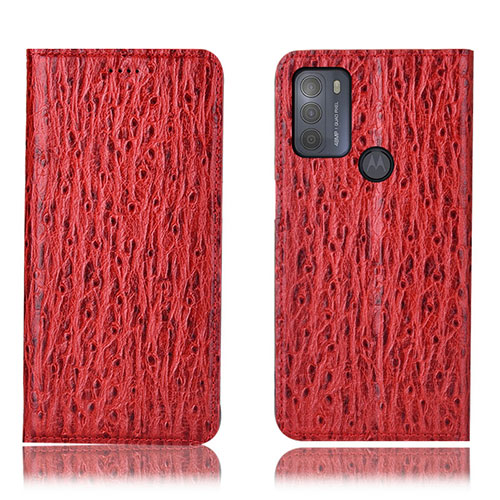 Leather Case Stands Flip Cover Holder H15P for Motorola Moto G50 Red