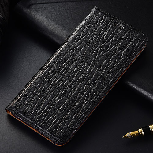 Leather Case Stands Flip Cover Holder H15P for Motorola Moto G60 Black