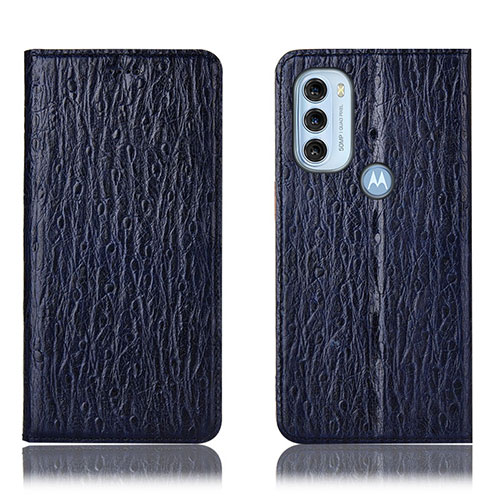 Leather Case Stands Flip Cover Holder H15P for Motorola Moto G71 5G Blue