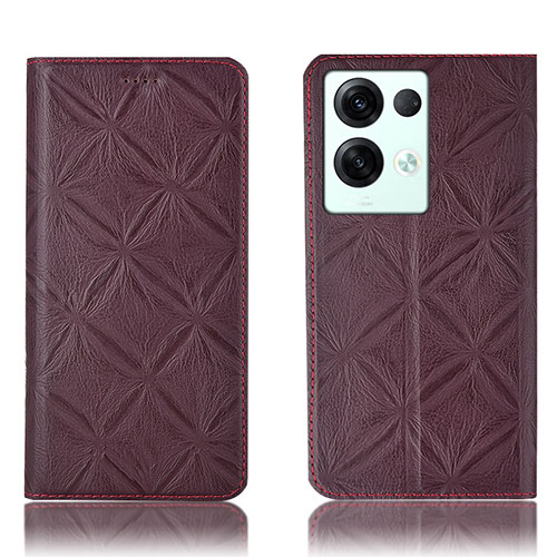 Leather Case Stands Flip Cover Holder H15P for Oppo Reno8 Pro 5G Red Wine