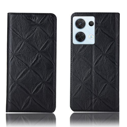 Leather Case Stands Flip Cover Holder H15P for Oppo Reno9 Pro 5G Black