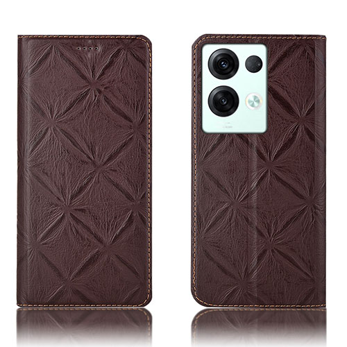 Leather Case Stands Flip Cover Holder H15P for Oppo Reno9 Pro+ Plus 5G Brown