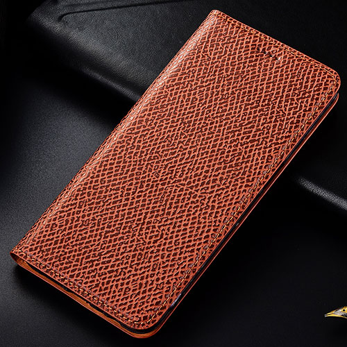 Leather Case Stands Flip Cover Holder H15P for Samsung Galaxy A10 Brown