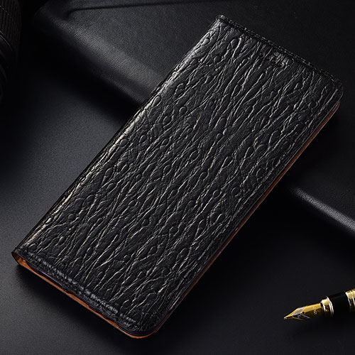 Leather Case Stands Flip Cover Holder H15P for Samsung Galaxy A50S Black
