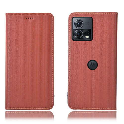 Leather Case Stands Flip Cover Holder H16P for Motorola Moto Edge 30 Fusion 5G Brown