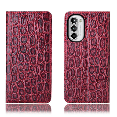 Leather Case Stands Flip Cover Holder H16P for Motorola Moto G71s 5G Red
