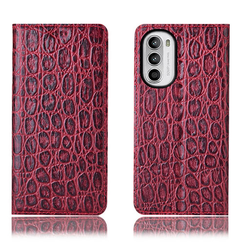 Leather Case Stands Flip Cover Holder H16P for Motorola Moto G82 5G Red