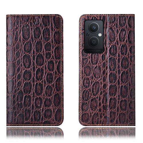 Leather Case Stands Flip Cover Holder H16P for OnePlus Nord N20 5G Brown