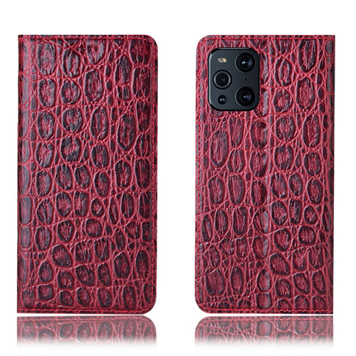 Leather Case Stands Flip Cover Holder H16P for Oppo Find X3 5G Red