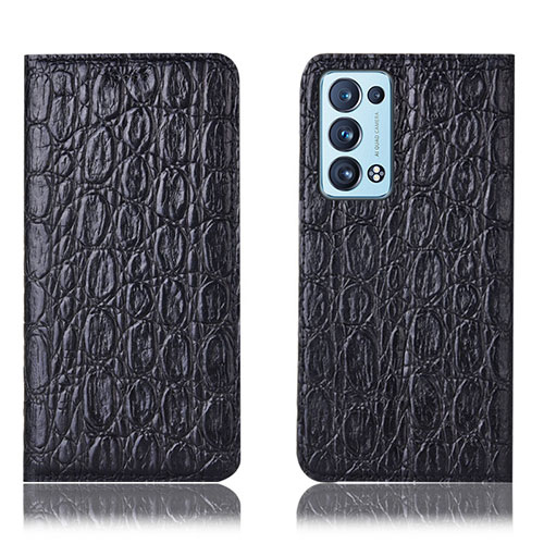 Leather Case Stands Flip Cover Holder H16P for Oppo Reno6 Pro 5G Black