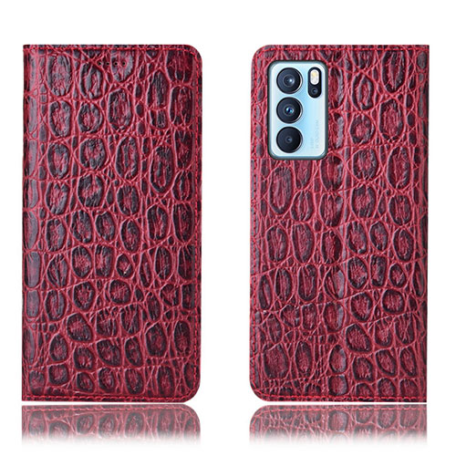 Leather Case Stands Flip Cover Holder H16P for Oppo Reno6 Pro 5G India Red