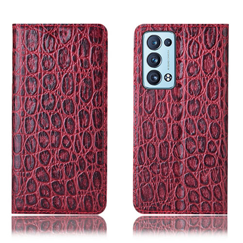 Leather Case Stands Flip Cover Holder H16P for Oppo Reno6 Pro 5G Red